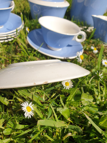 Très beau service à café bleu et blanc Art Déco