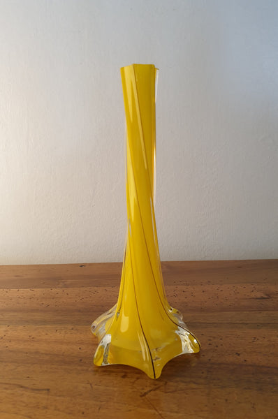 Vase Soliflore en verre jaune avec petit liseré noir