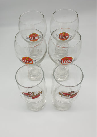 Lot de 6 verres à bière publicitaires (4 Pelforth et 2 Kronenbourg)