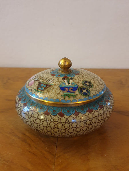 Boîte ronde ancienne en émaux cloisonnés - ASIE