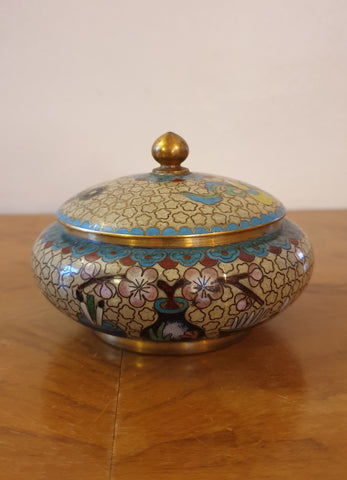 Boîte ronde ancienne en émaux cloisonnés - ASIE