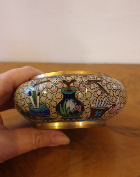 Boîte ronde ancienne en émaux cloisonnés - ASIE