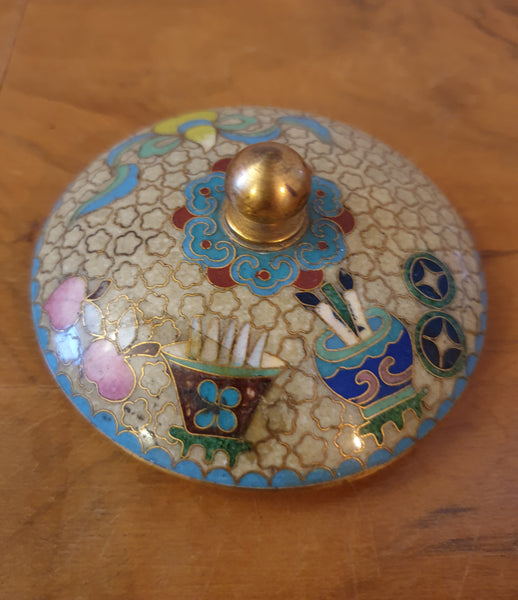 Boîte ronde ancienne en émaux cloisonnés - ASIE