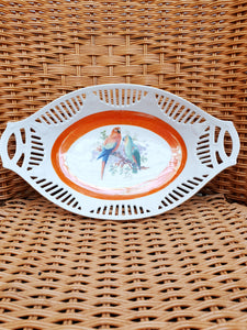 Corbeille en porcelaine Bavaria motif « Perroquets »