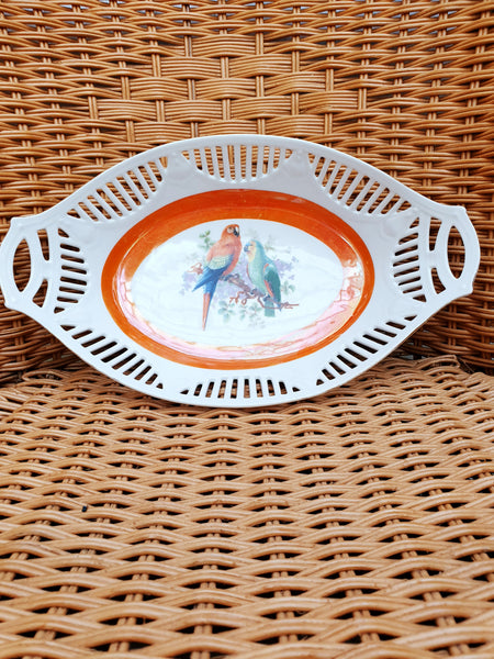 Corbeille en porcelaine Bavaria motif « Perroquets »