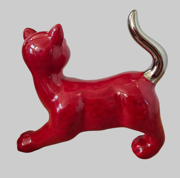 Chat en céramique rouge