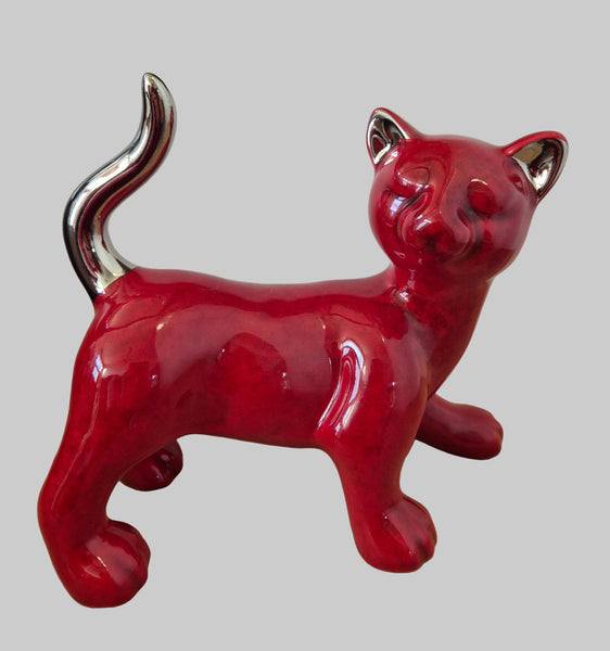 Chat en céramique rouge