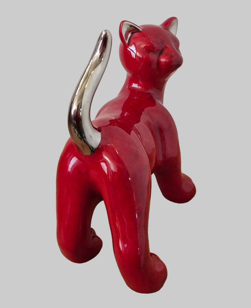 Chat en céramique rouge
