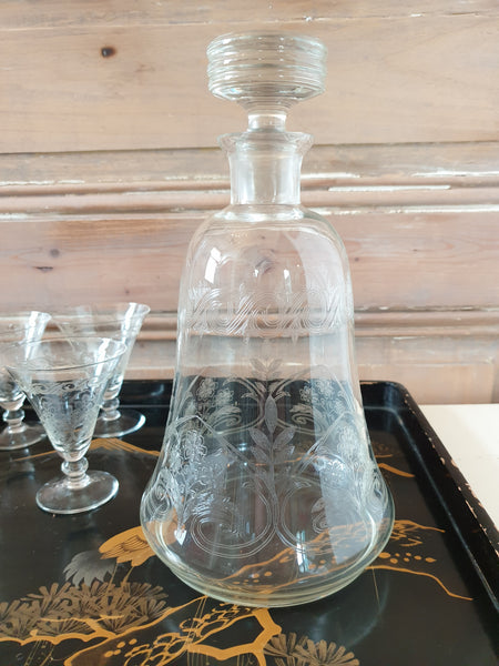 Carafe et ses 4 verres à apéritif en cristal  années 50