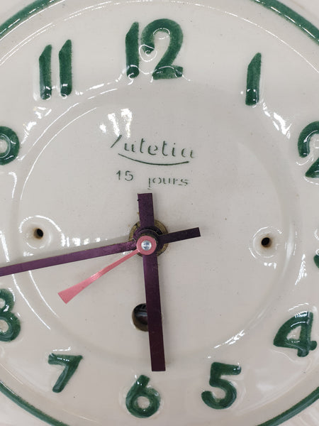 Art Déco horloge murale en faïence estampillée Lutetia 15 jours