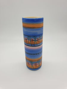 Vase forme rouleau en Vallauris polychrome signé MG (Michel Gorgeon)