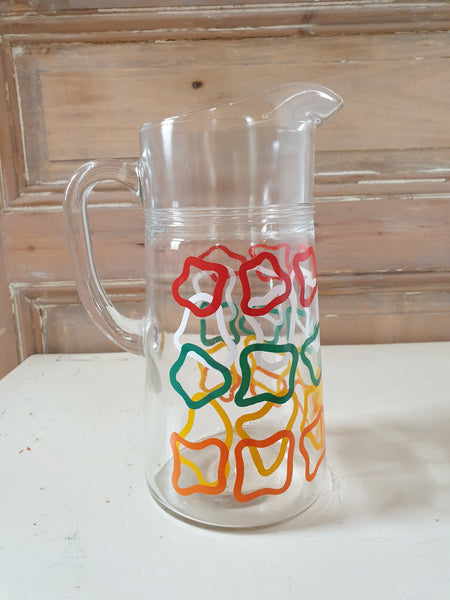 Pichet et ses 2 verres motifs colorés années 70