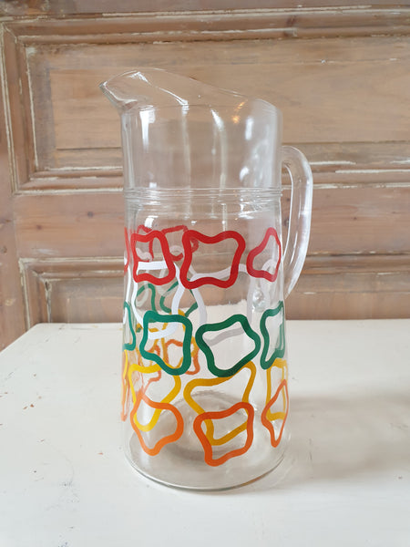 Pichet et ses 2 verres motifs colorés années 70