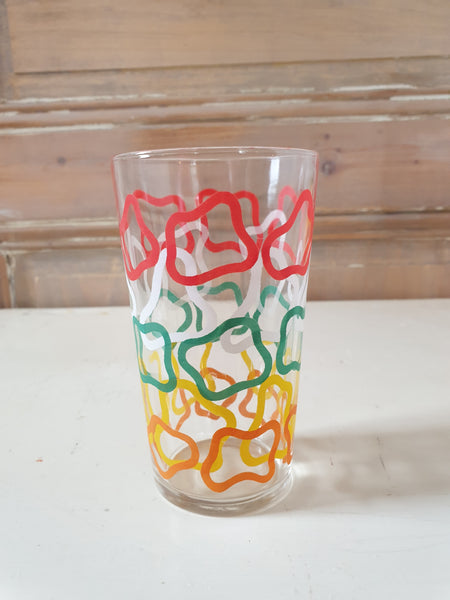 Pichet et ses 2 verres motifs colorés années 70