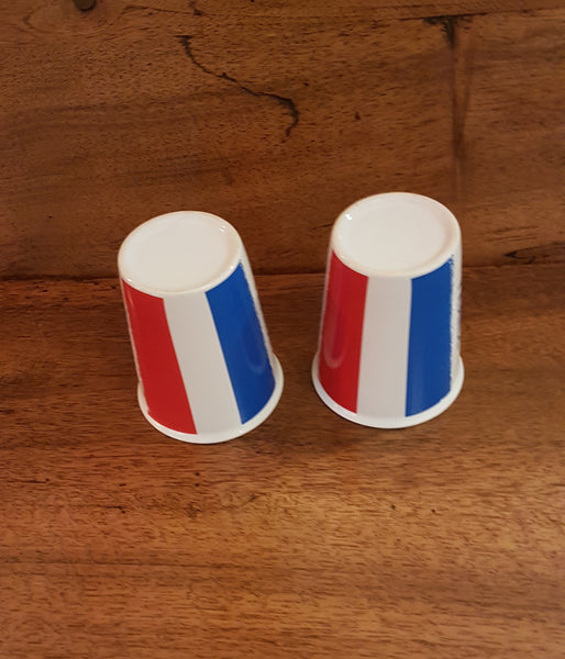 Lot de 2 gobelets en faïence "bleu blanc rouge"