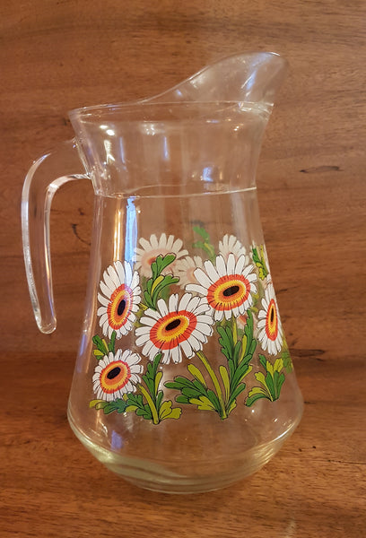 Pichet fleuri en verre années 70/80