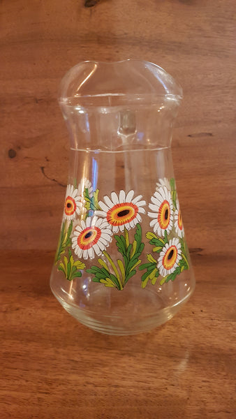 Pichet fleuri en verre années 70/80