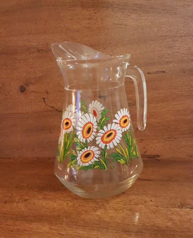 Pichet fleuri en verre années 70/80